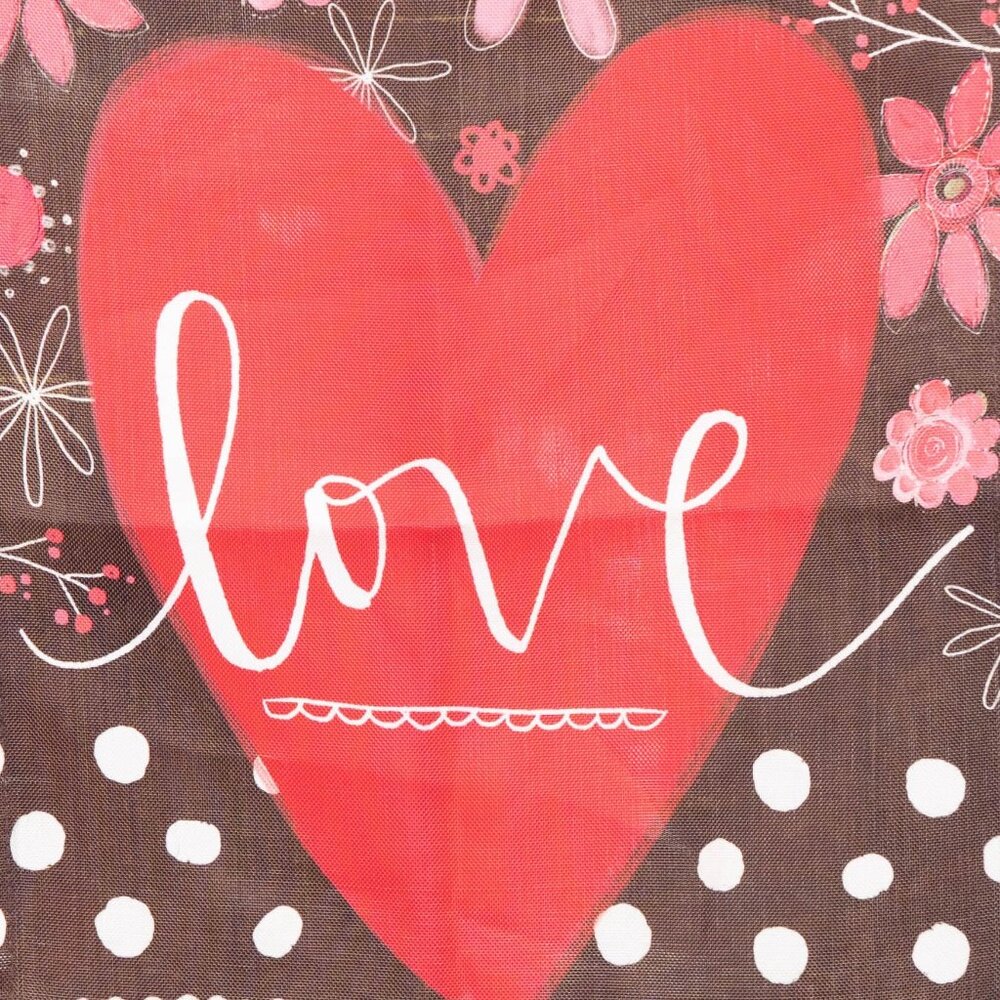 Love Garden Flag Valentines Day 13"x18" Heart Flowers Pink Brown Katie Doucette - Picture 3 of 5